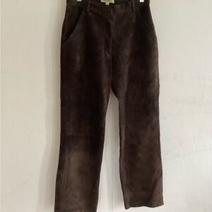 Chocolate Brown Real Leather Suede Vintage Rem Garson Lined StraightLeg Pants 6P